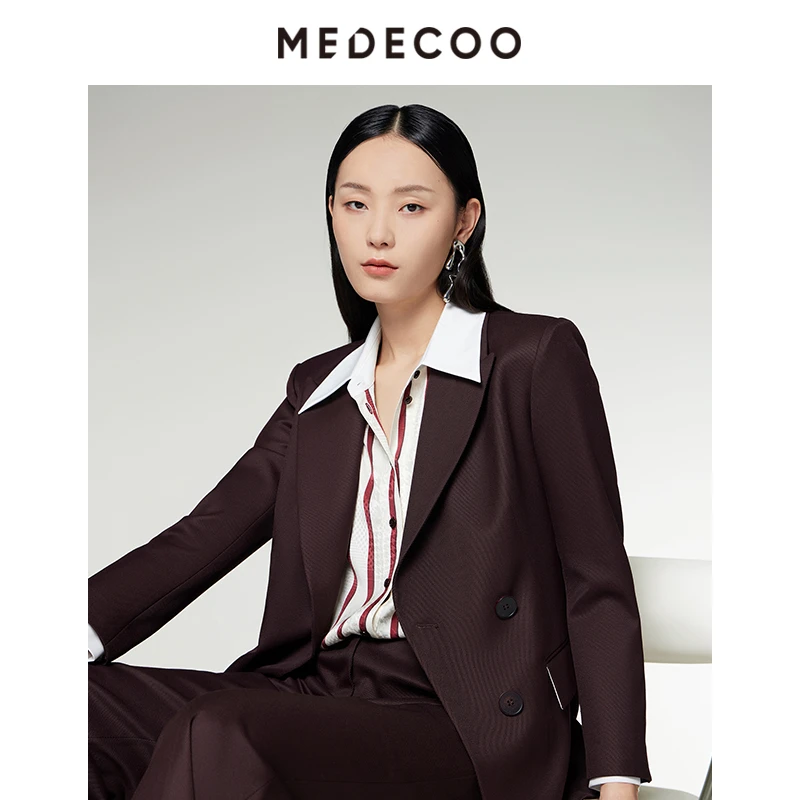 【星线好物】MEDECOO/墨蒂珂冬季新款不对称两粒扣西装领羊毛外套