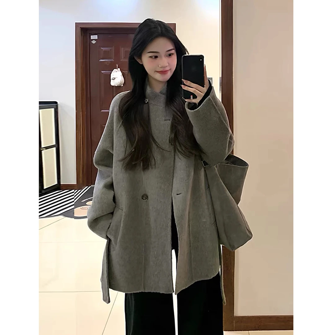 赫本风灰色呢子大衣女2025秋新款毛呢外套高级感气质正流行小个子