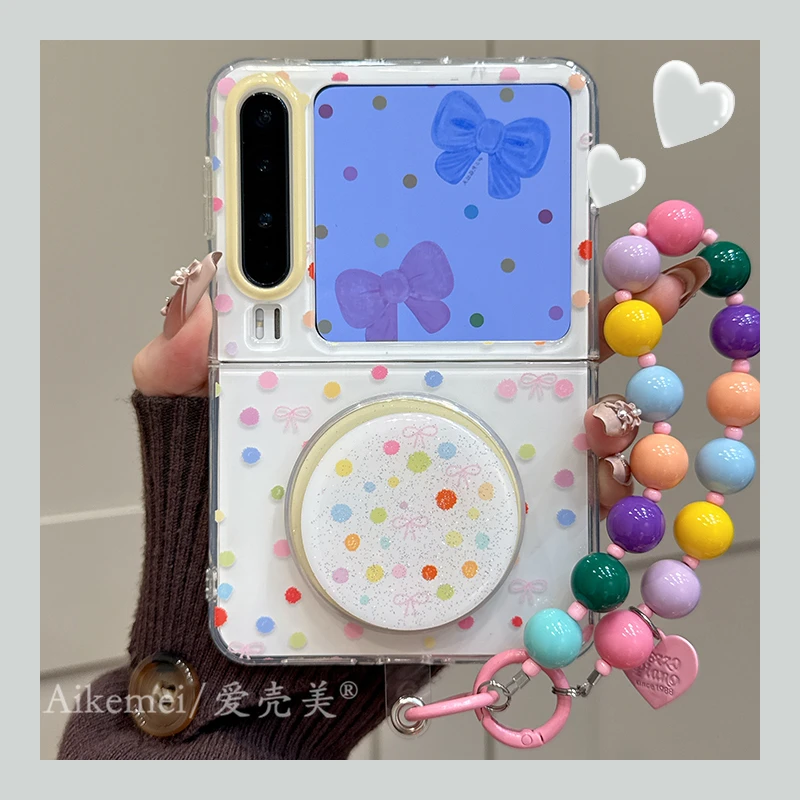 适用华为purax典藏版折叠屏手机壳pocket2彩色波点磁吸支架链条女