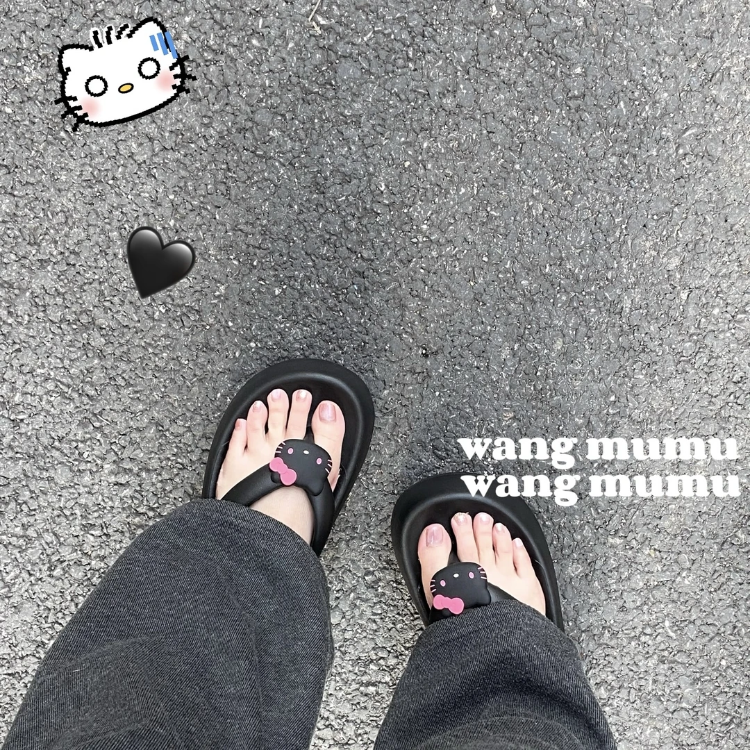 2025夏季kitty猫人字拖女踩屎感厚底增高凉拖鞋可爱EVA防滑外穿