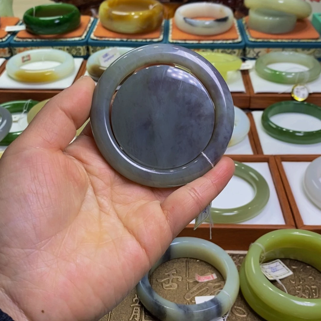 和田玉手镯未镶嵌青海烟紫套镯56