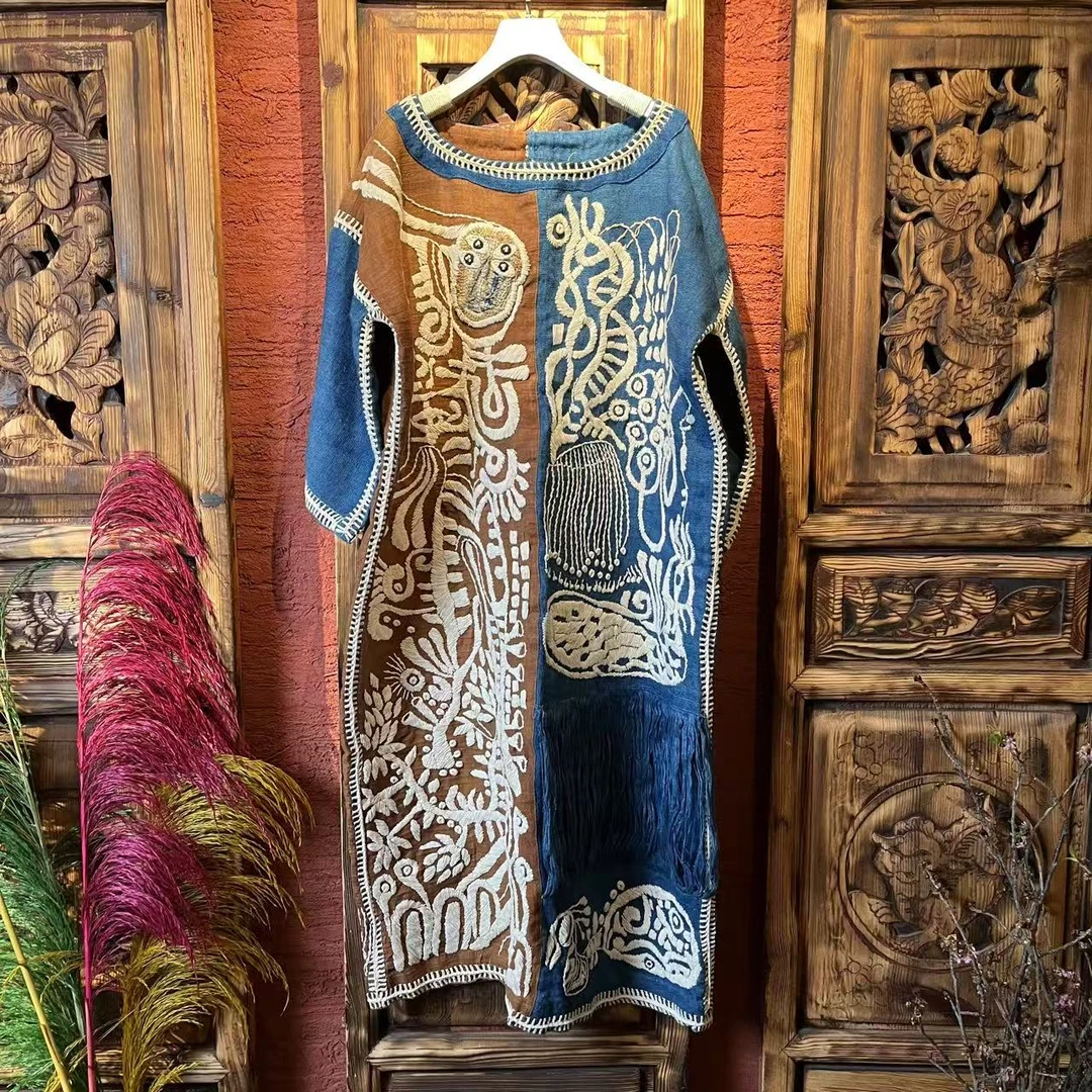 四两民族风深山系列刺绣袍子