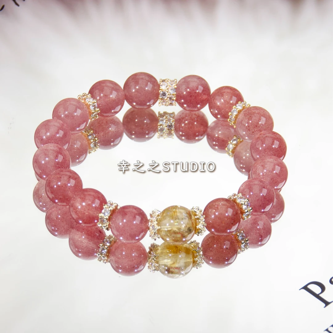 s1734【花满楼】天然草莓晶手串精致百搭设计款手链 多样性发其一