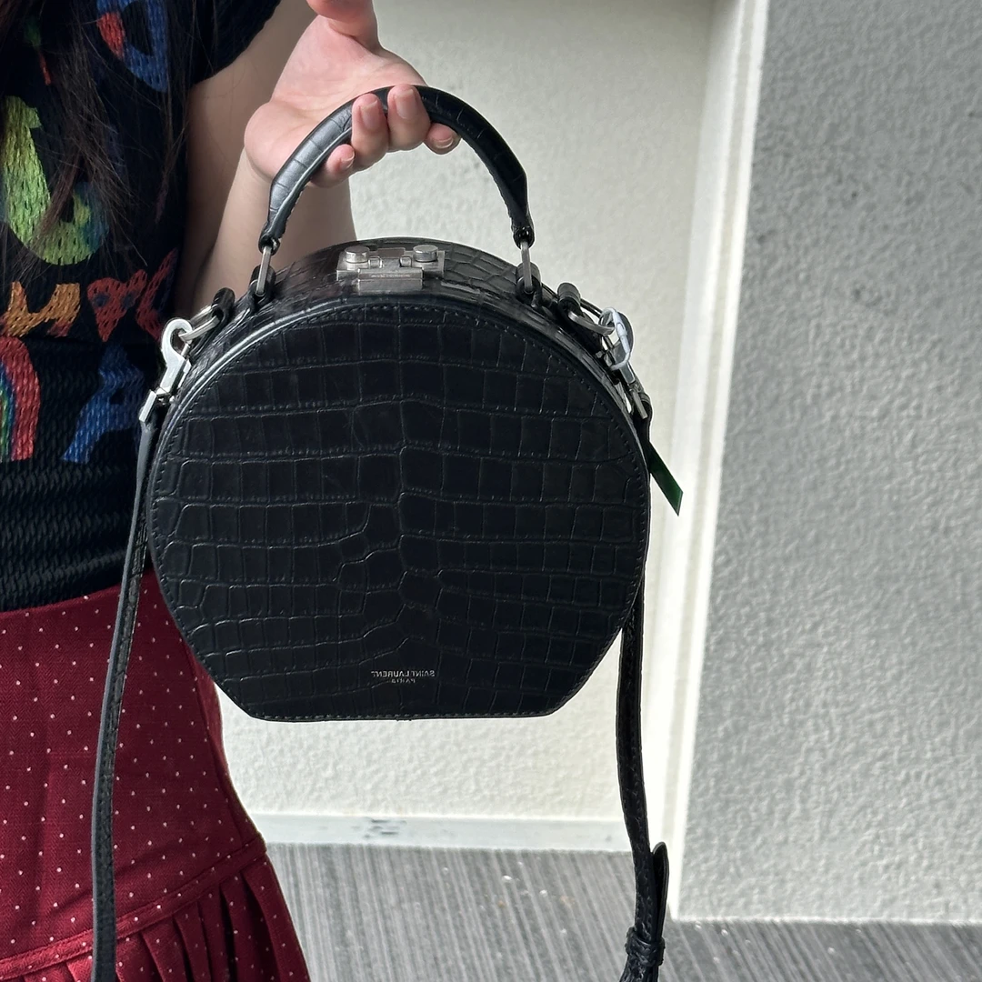 95新 YSL/圣罗兰 小号盒子圆形型手提包斜挎包