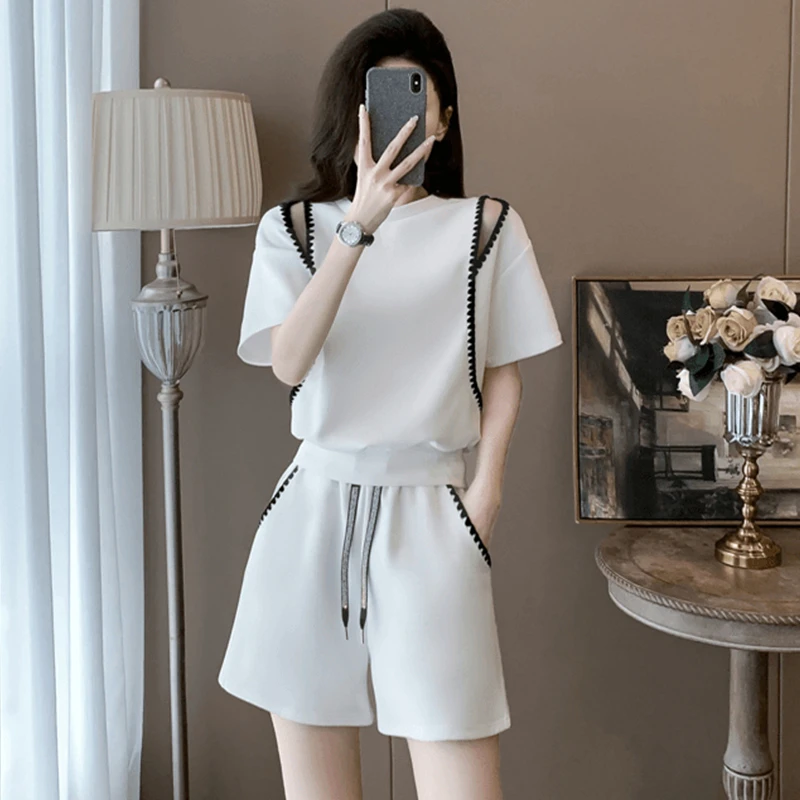 气质时尚百搭短袖套装女2025年夏季新款宽松遮肉显瘦短裤两件套