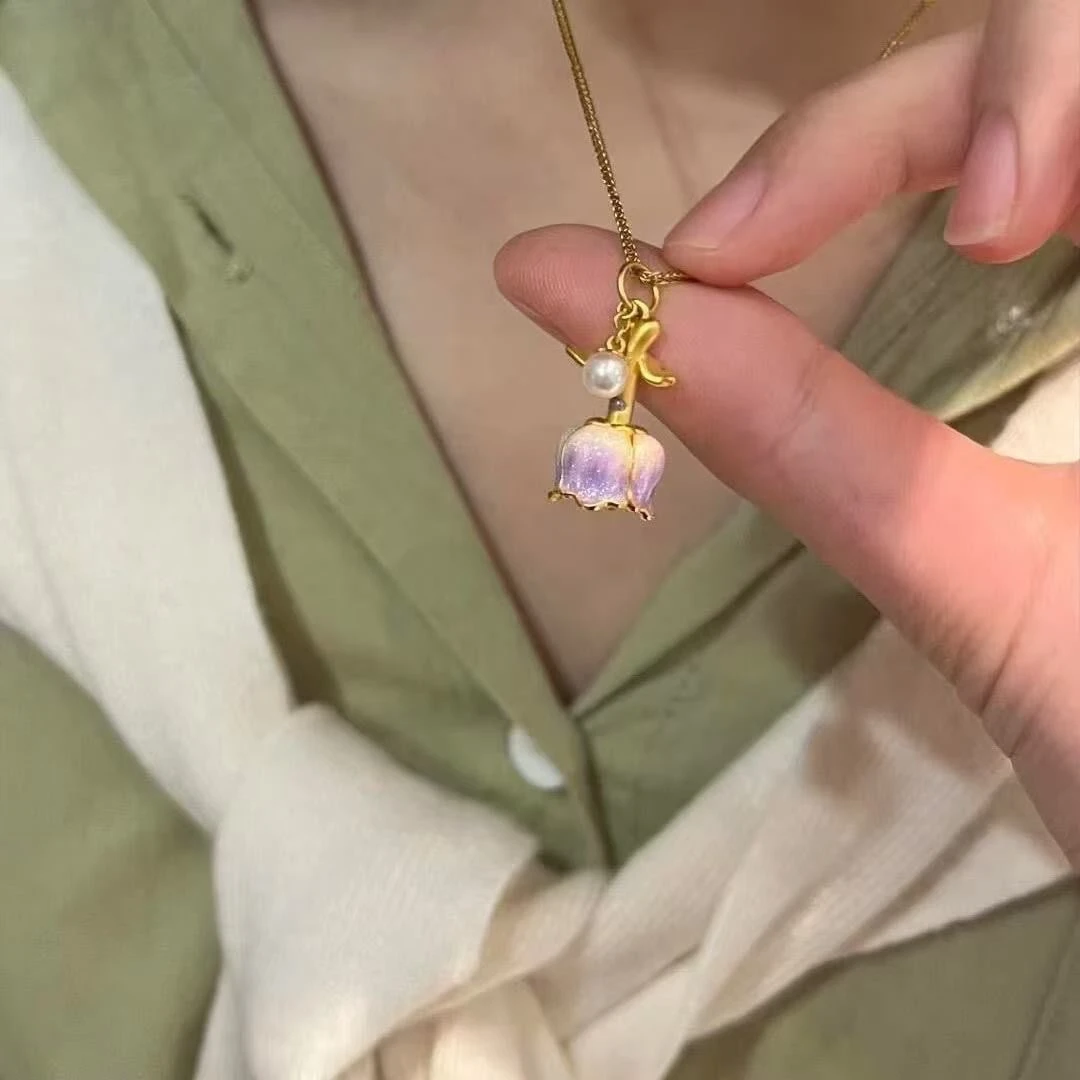 紫色玫瑰项链永生花不可展开唯美轻奢项链小清新小众玫瑰吊坠礼物