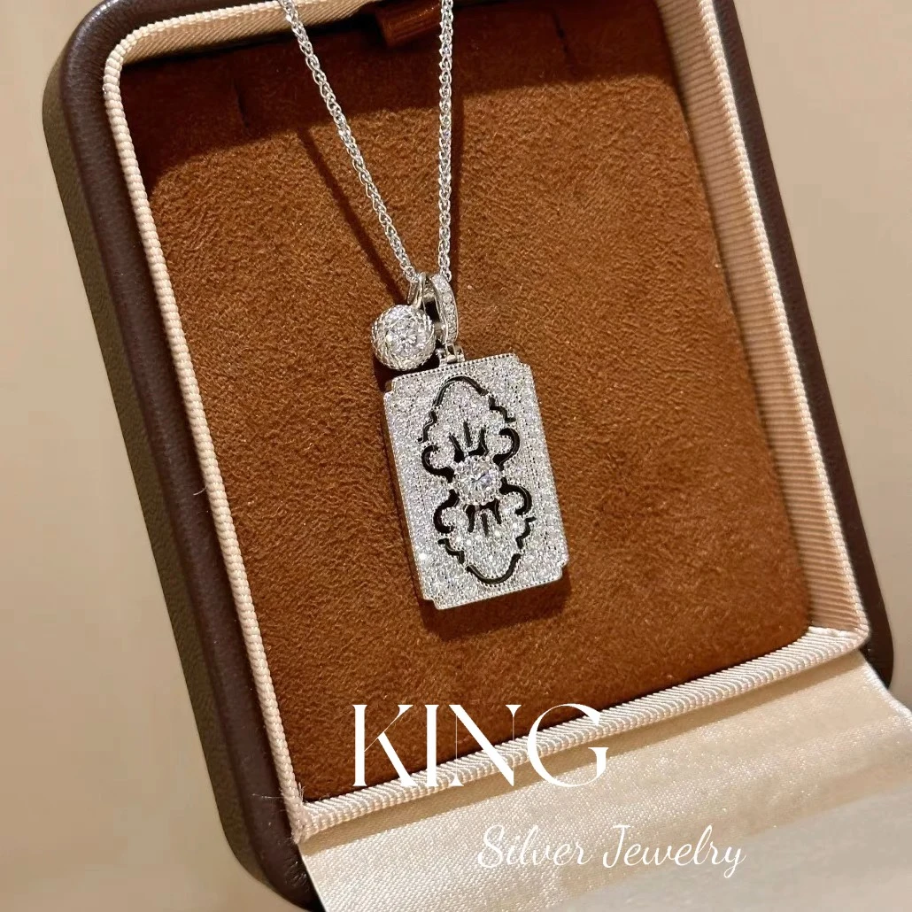 坠链均925银 king银饰蕾丝无事牌项链气质时尚百搭小众手工轻奢