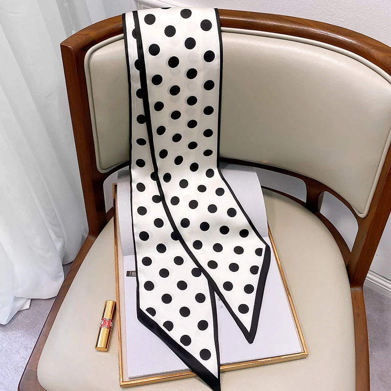 【复古波点】新款长条丝巾百搭洋气发带领巾配衬衫（14*150cm