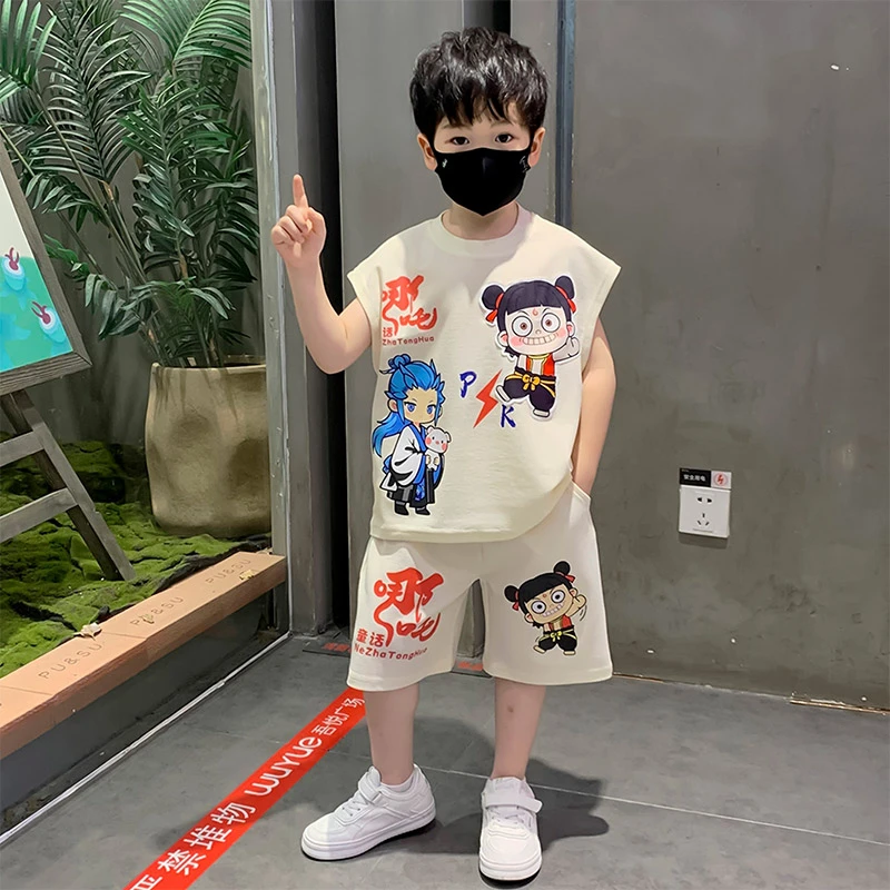 哪吒儿童服装男童夏季套装2025新款酷帅小男孩无袖衣服宝宝夏装潮