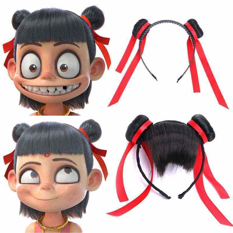 哪吒头红头绳COS儿童发带女孩演出表演女童红色发绳新年头饰发箍