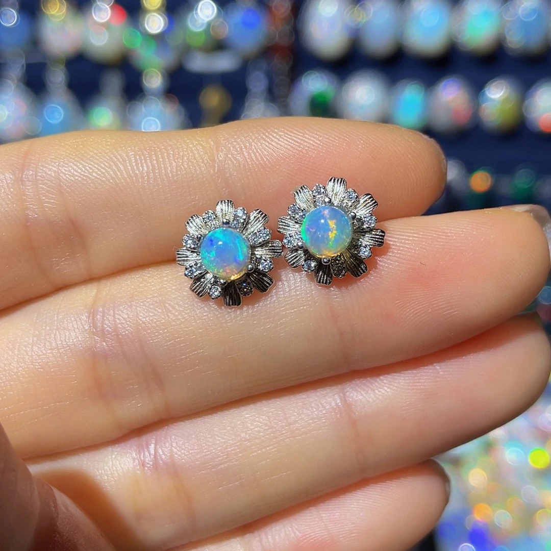 银S925镶嵌欧泊耳饰