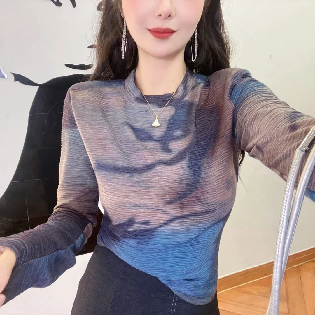 撞色扎染百搭显瘦简约T恤上衣短袖上衣6323