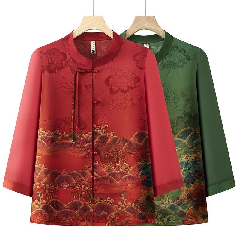 奶奶夏装衬衣新款中老年人衬衫国风妈妈春装大码上衣老人中式衣服