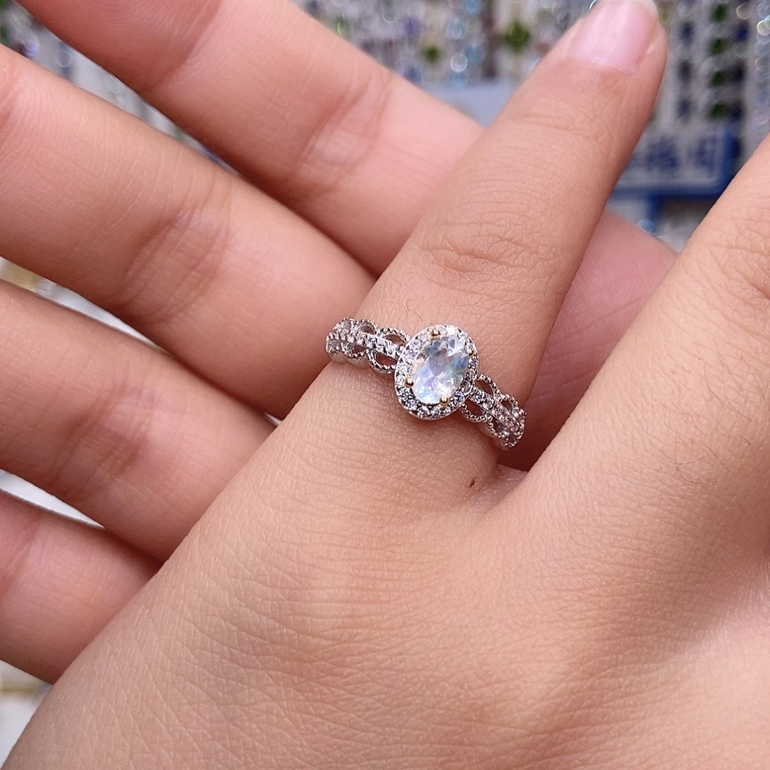 月光石戒指银S925镶嵌