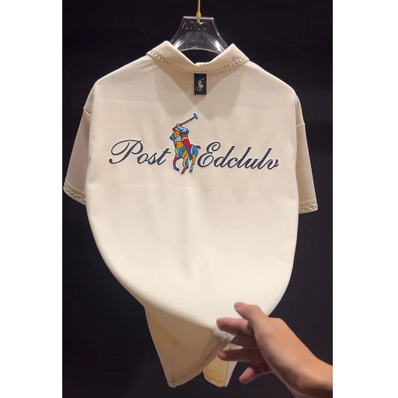 欧洲站轻奢高定大牌男装上衣2025夏季新款人马字母刺绣宽松Polo衫