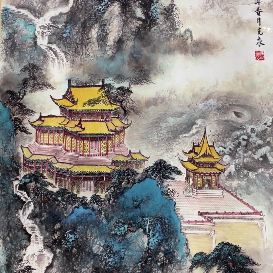 国画手绘带装裱和运险w