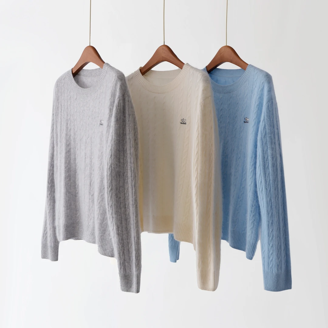 【YS11863】25秋冬重磅绵羊毛山羊绒趣味刺绣图案套头毛衣女