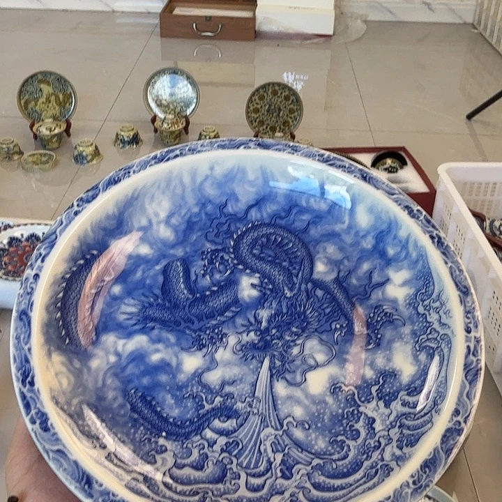 瓷片景德镇青花胭脂蓝龙大壶承