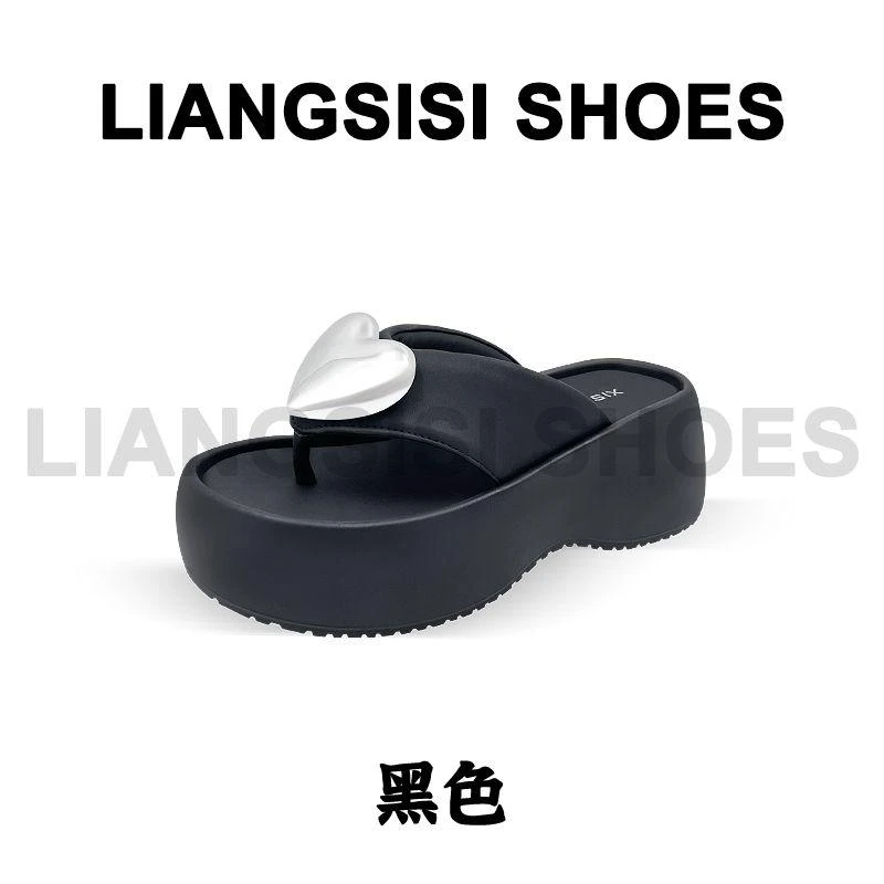 梁思思SHOES【桃心】高级经典百搭厚底增高夹脚一字女鞋凉拖-K61