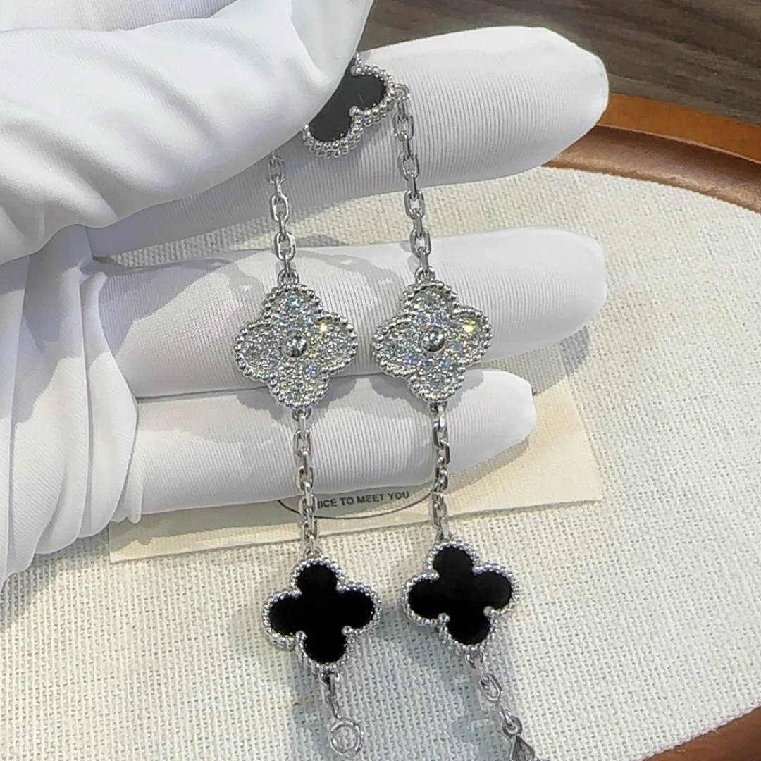 实验室培育钻石2-PT950 隔钻黑玛瑙五花手链