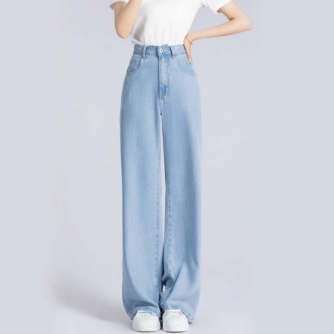 阔腿裤牛仔裤女2025夏季高腰显瘦垂感宽松冰丝透气2025新款
