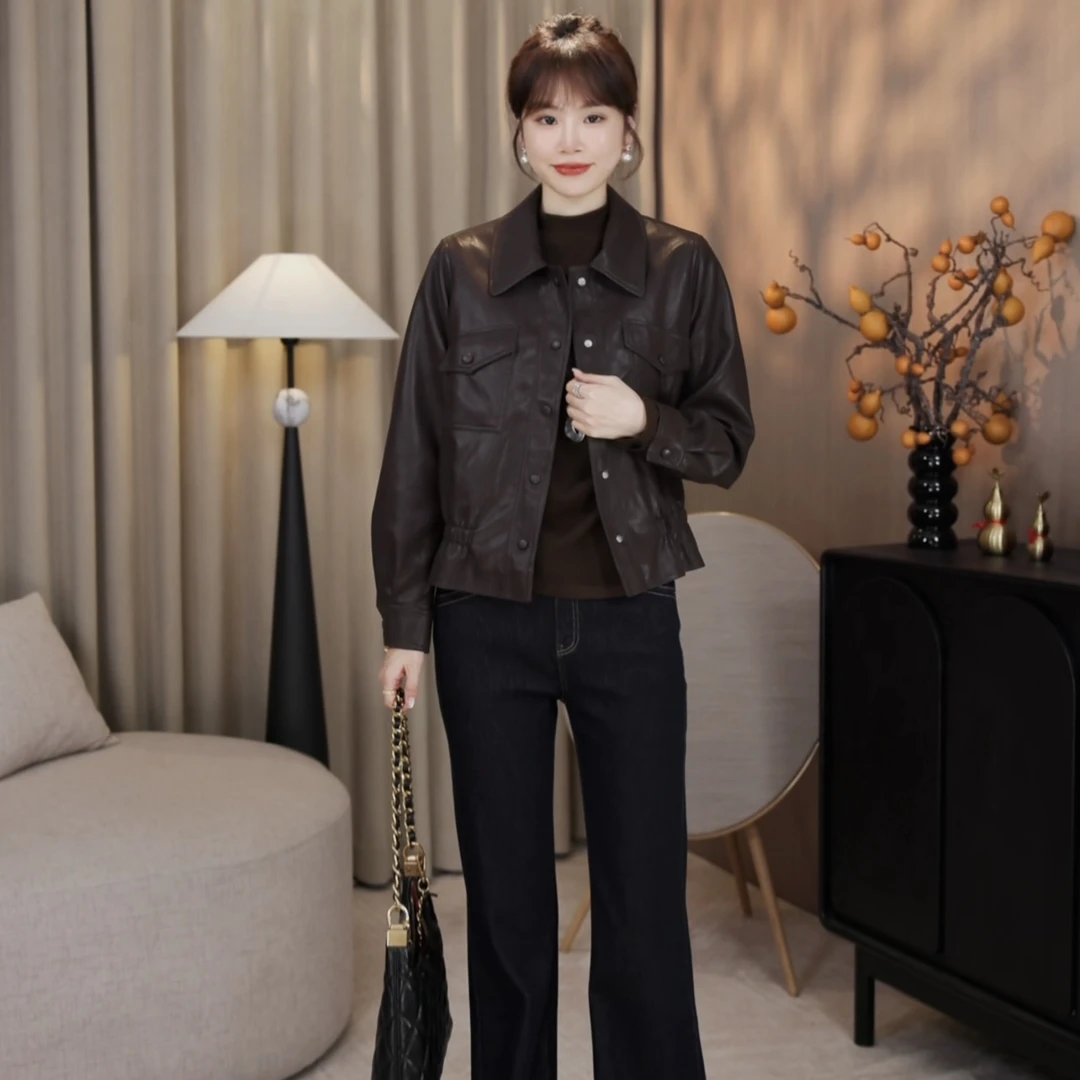 LMENY“里约日落”腰身好比例!收腰显瘦气质翻领皮衣外套25CW021