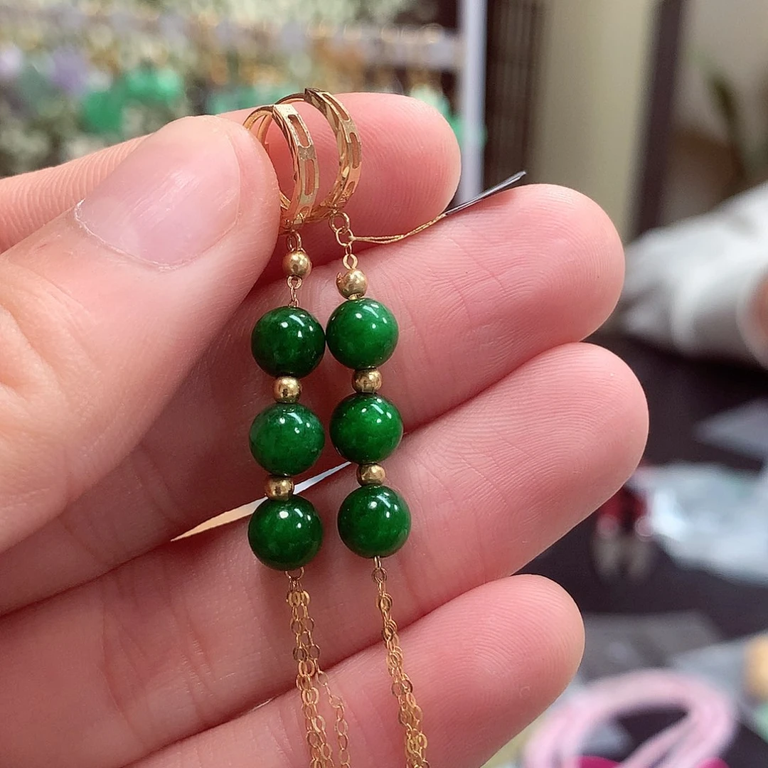 翡翠耳饰18K金镶嵌天然翡翠