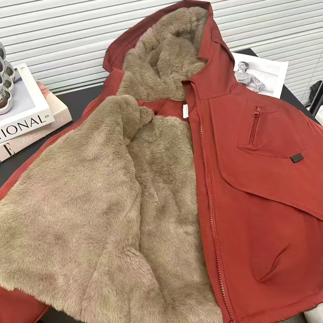 儿童新年款加绒派克服2025冬季毛毛宽松连帽加厚棉衣冲锋衣棉服潮