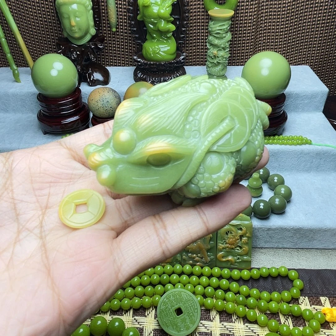 全***安石材金蟾手把件11222