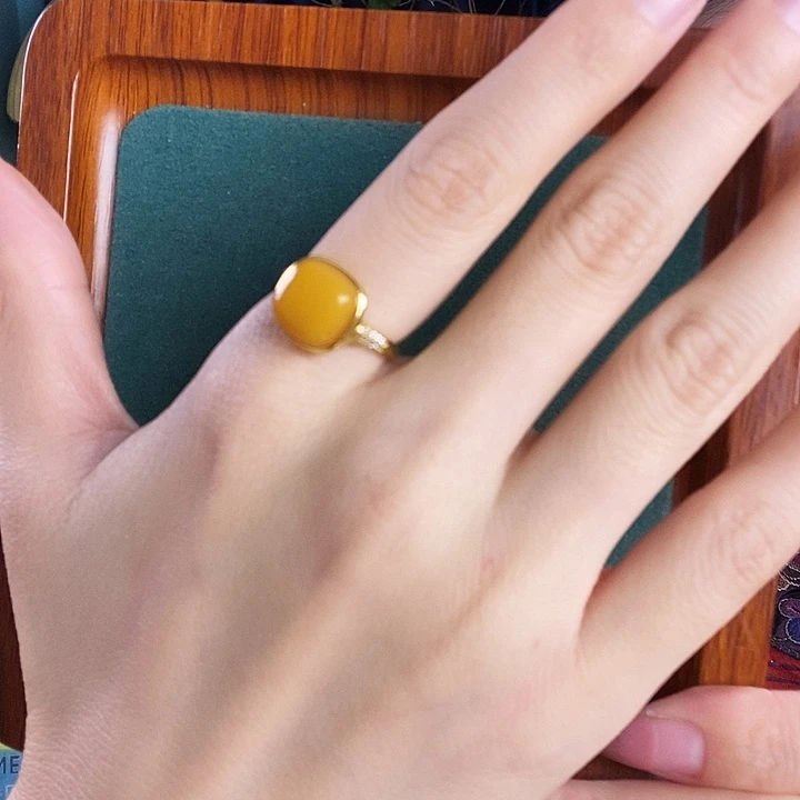 银S925镶嵌蜜蜡戒指戒指