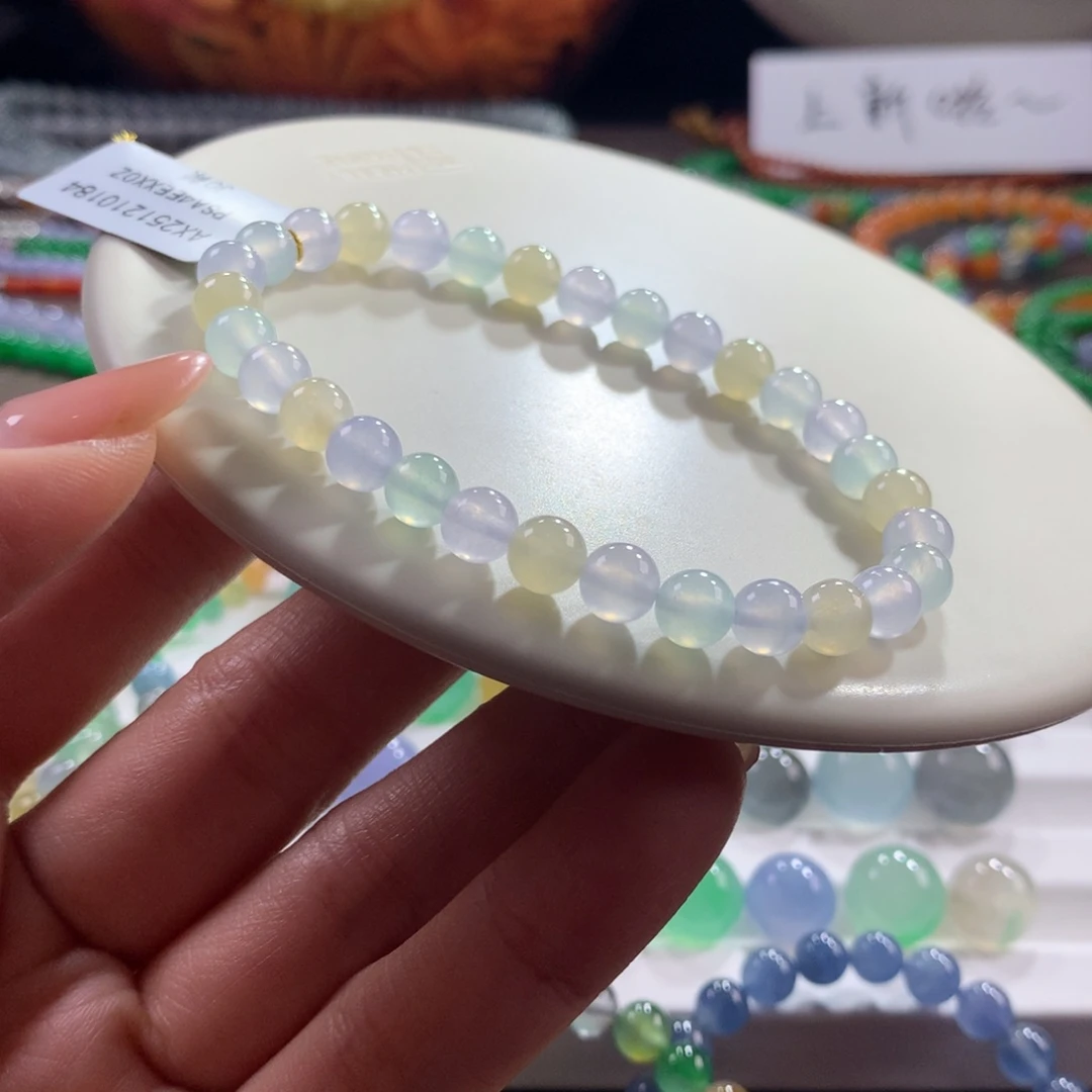 翡翠未镶嵌手链！小清新系列！纯净冰幻彩卡6