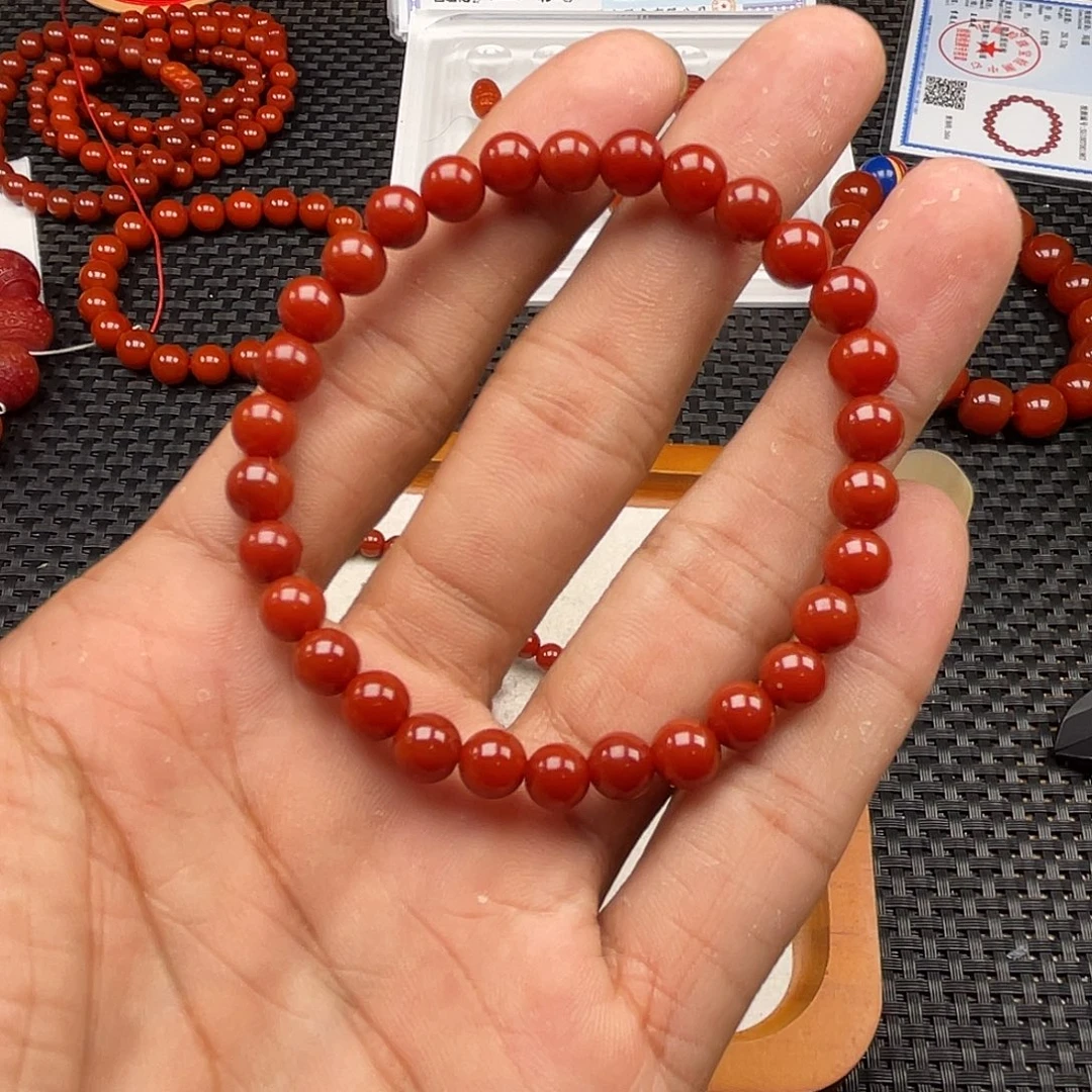 南红玛瑙未镶嵌柿子红圆珠手串卡6