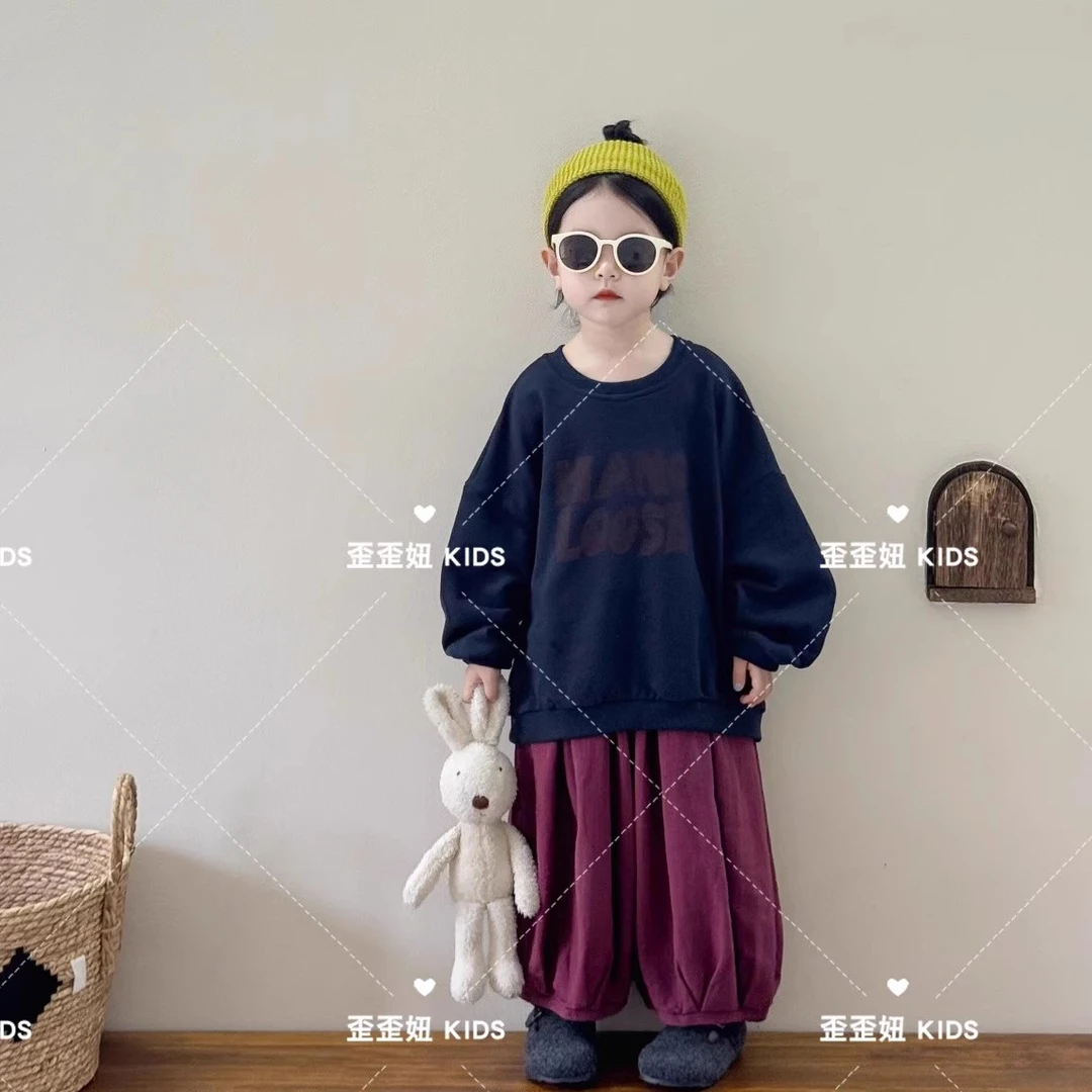 【歪歪妞童装】6611男女童字母印花圆领长袖卫衣儿童套头衫