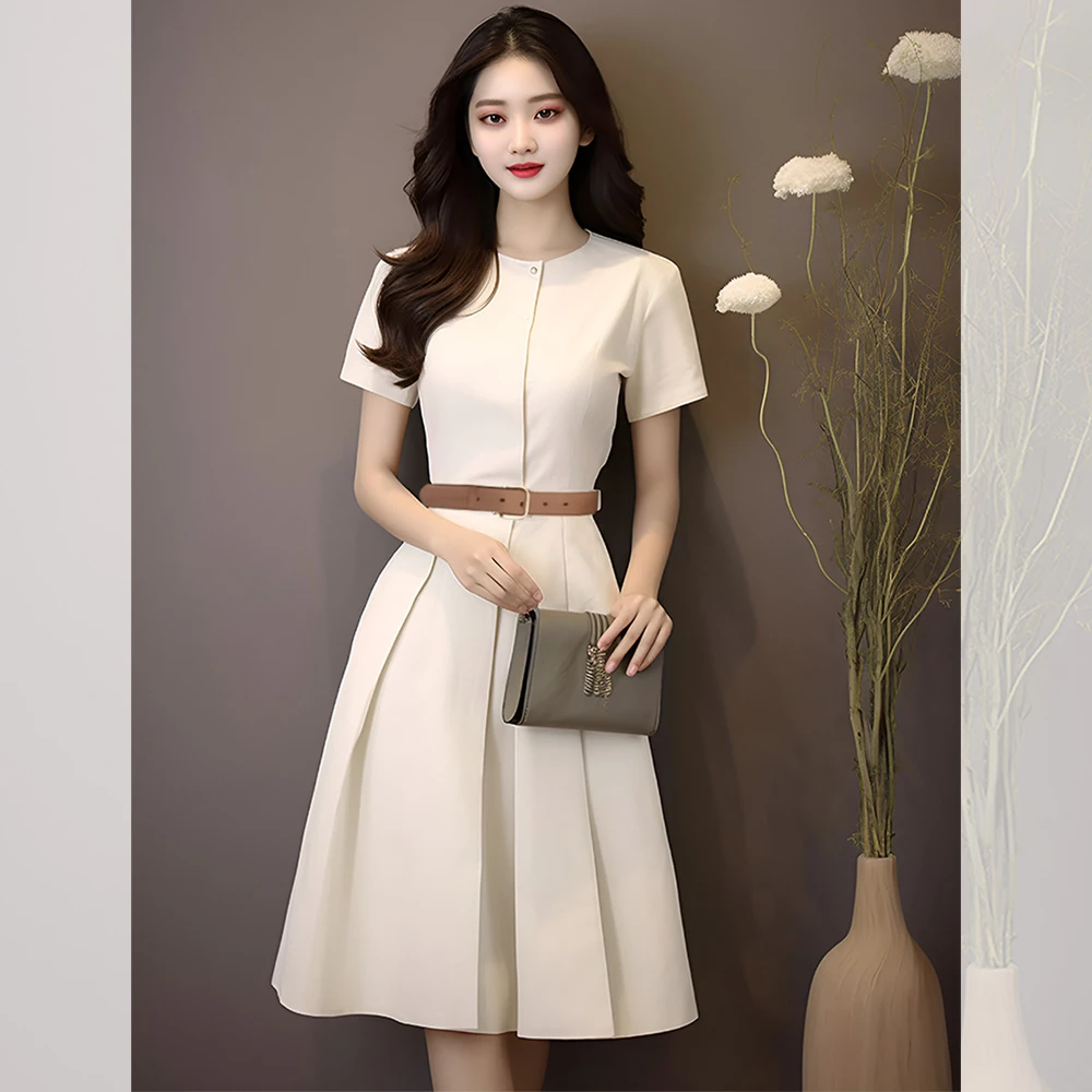 2025夏季新款女装时尚穿搭韩版短袖连衣裙收腰小个子显瘦女生衣服