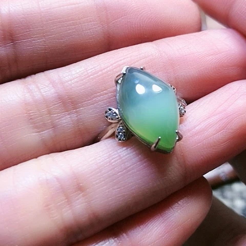 和田玉戒指银S925镶嵌