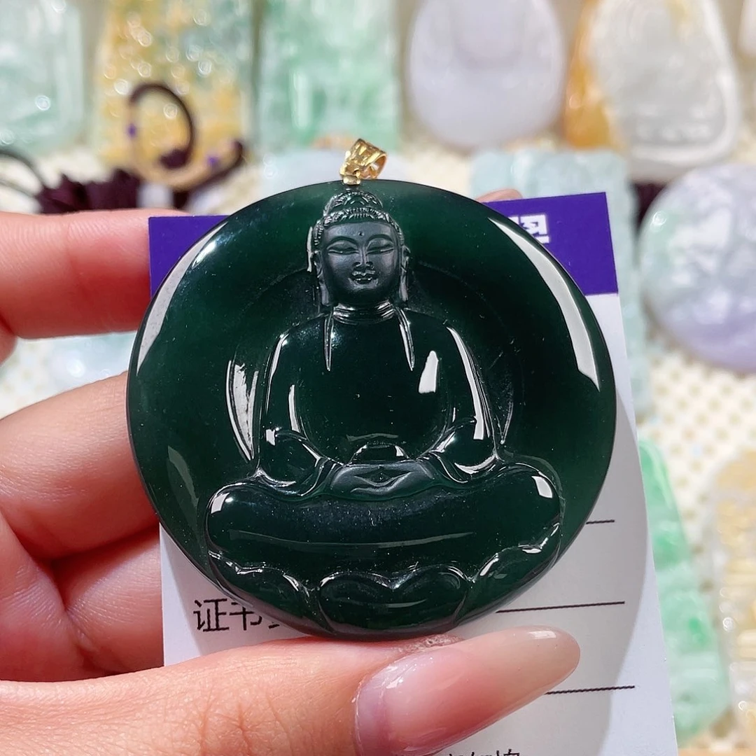 翡翠18K金镶嵌颈饰大日