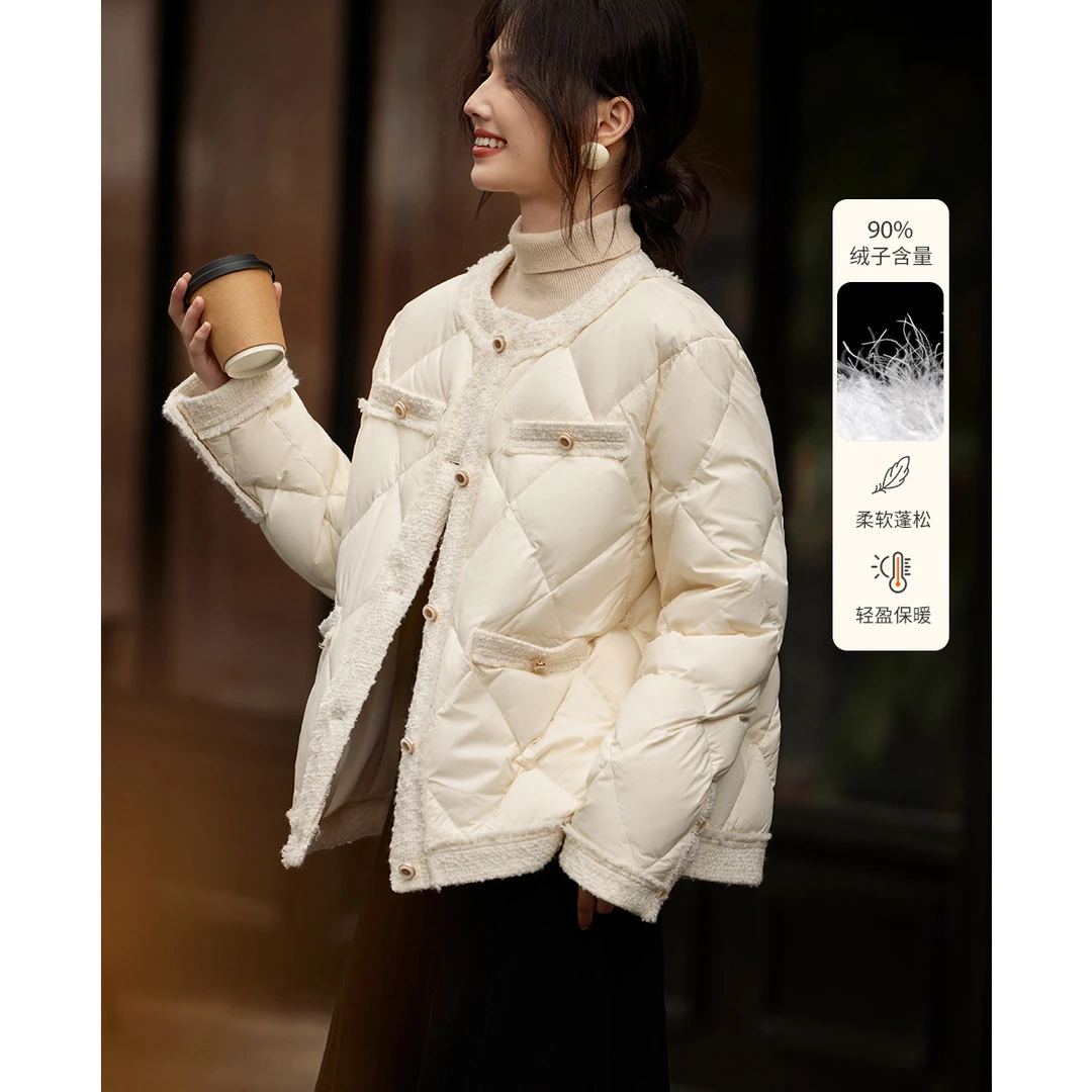 XWI/欣未【小香风优雅菱形格绗线羽绒服】25冬百搭气质羽绒服0909