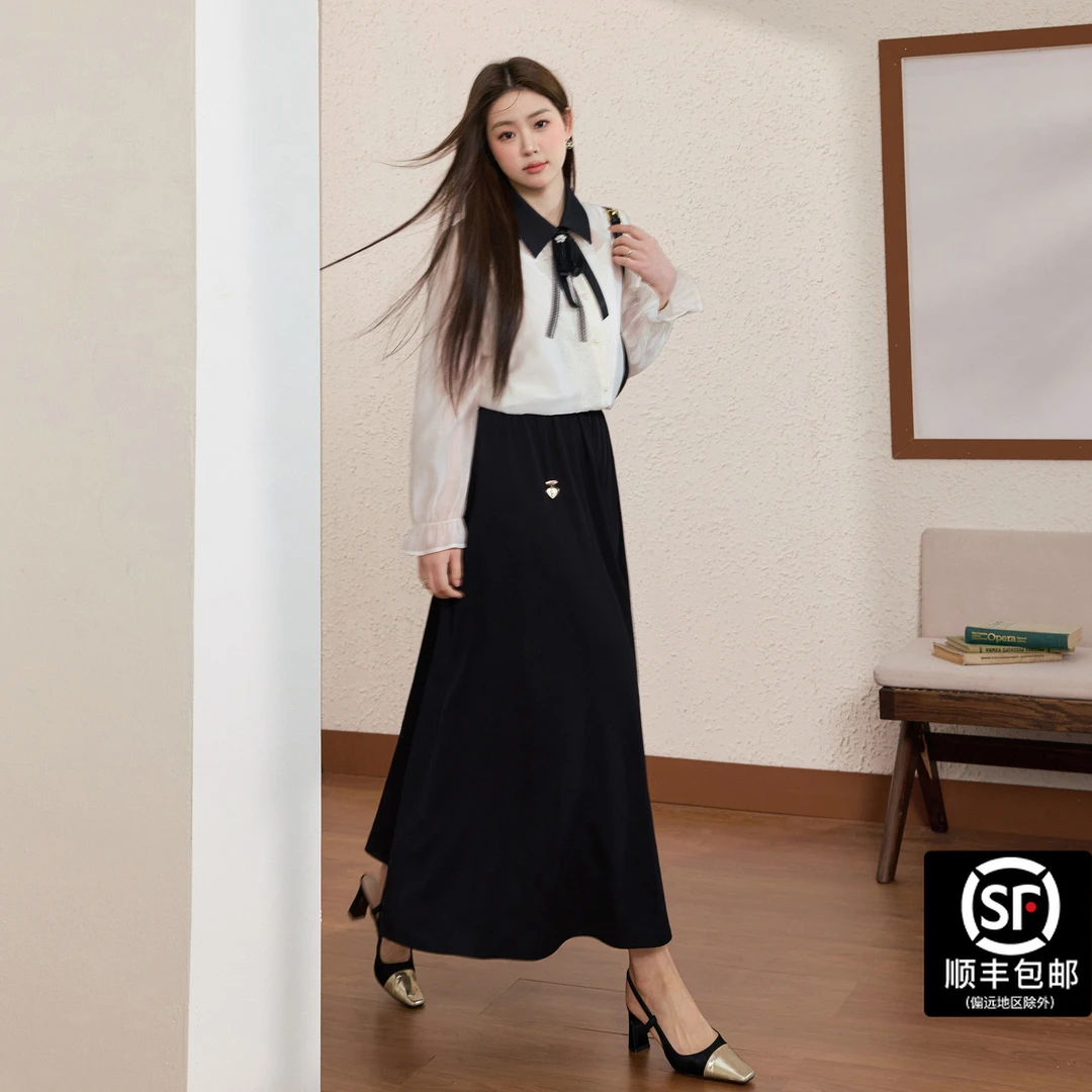蓝语大码女装气质衬衫上衣小吊带高腰a字半身裙2025秋装套装01581