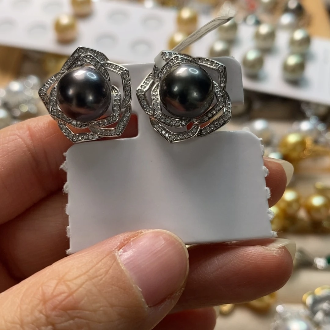 海水珍珠耳饰银S925镶嵌