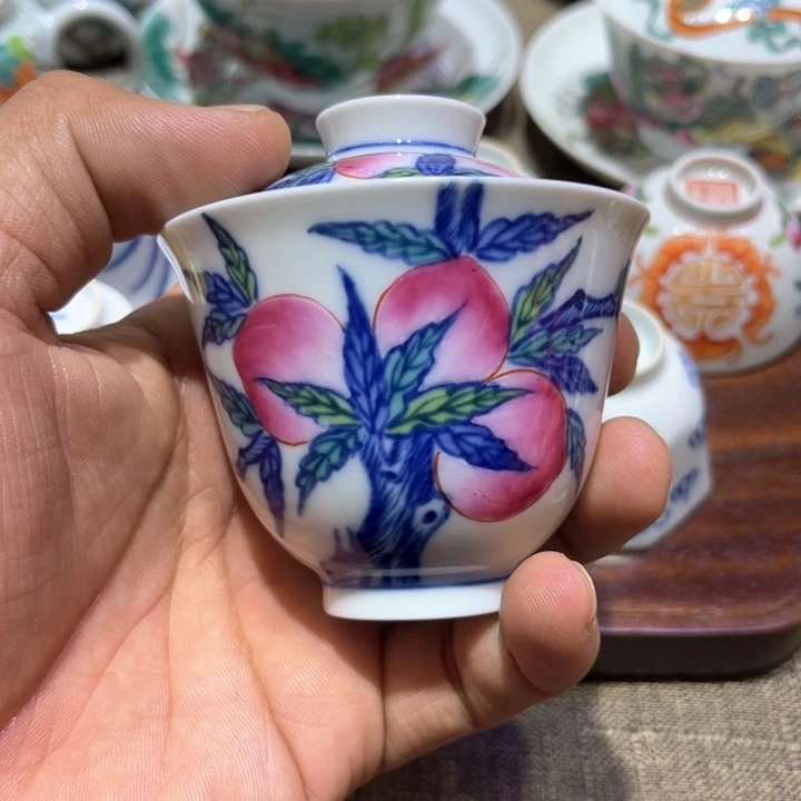 纯手绘精辟吧盖碗杯