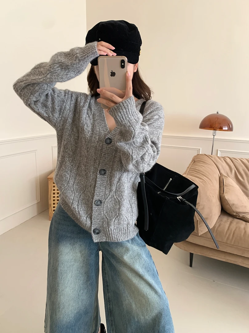 【冬款上新】丝羊绒休闲慵懒风大版麻花开衫8058