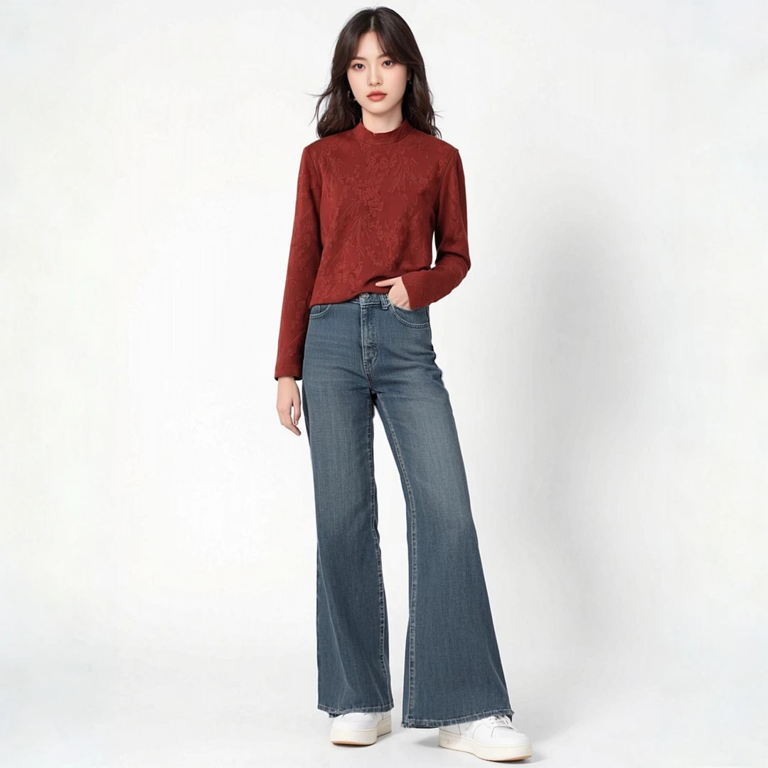 时尚半高领长袖打底衫女秋季新款百搭显瘦T恤洋气妈妈上衣休闲