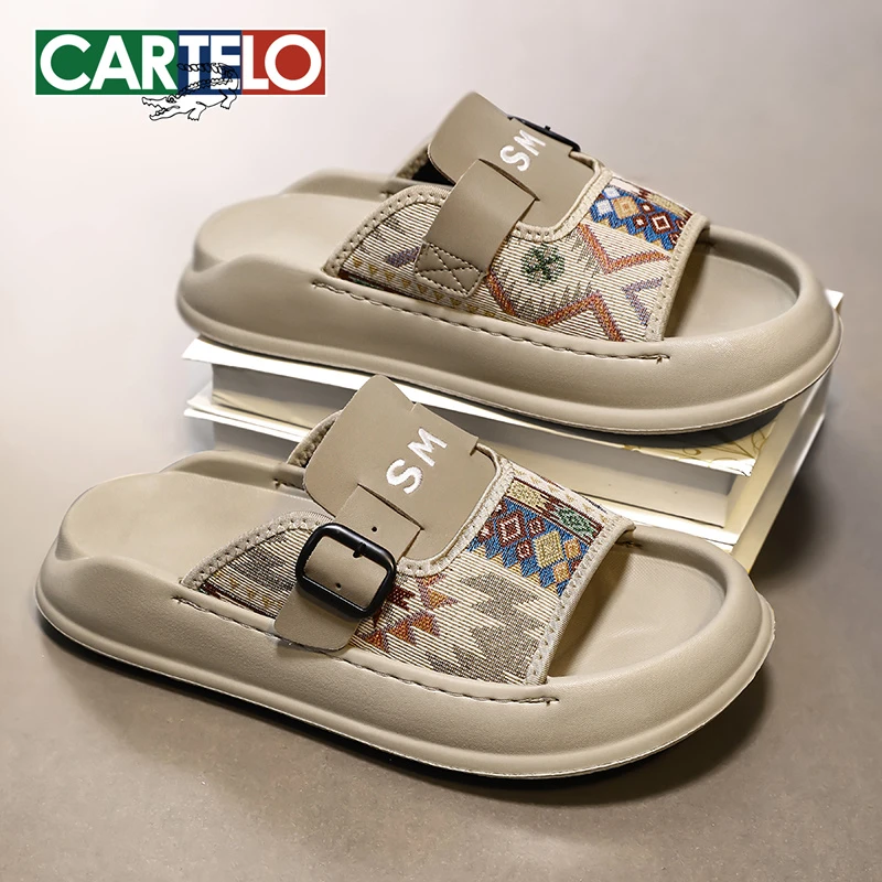 卡帝乐鳄鱼拖鞋男款夏季厚底沙滩一字拖男士外穿防滑软底休闲凉拖