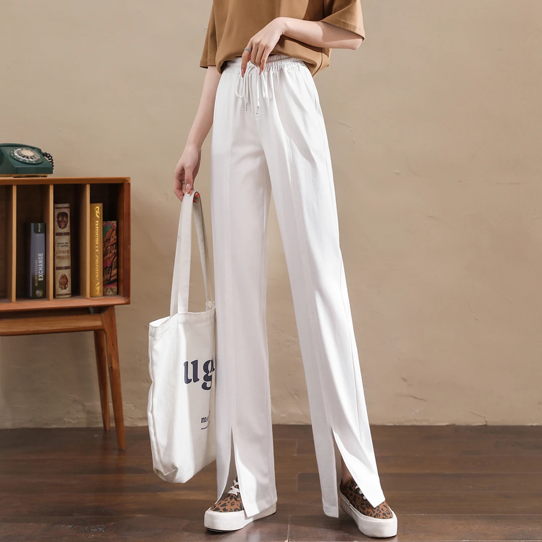 【逸阳断码清仓】高腰垂感直筒裤女夏季开叉阔腿裤显瘦休闲长裤