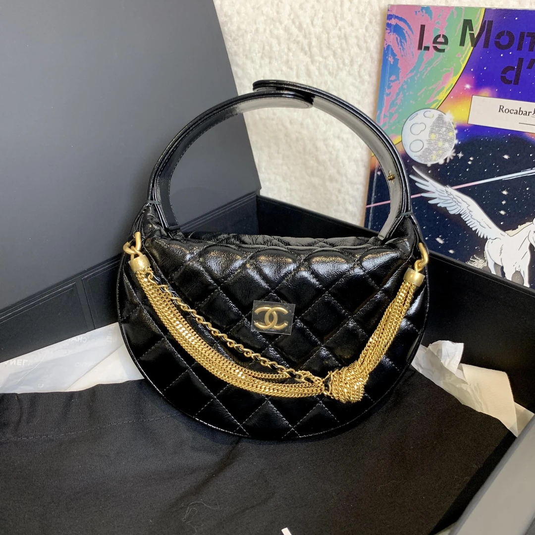 99新 Chanel/香奈儿 壹臻/24A黑金呼啦圈手提包/59376963