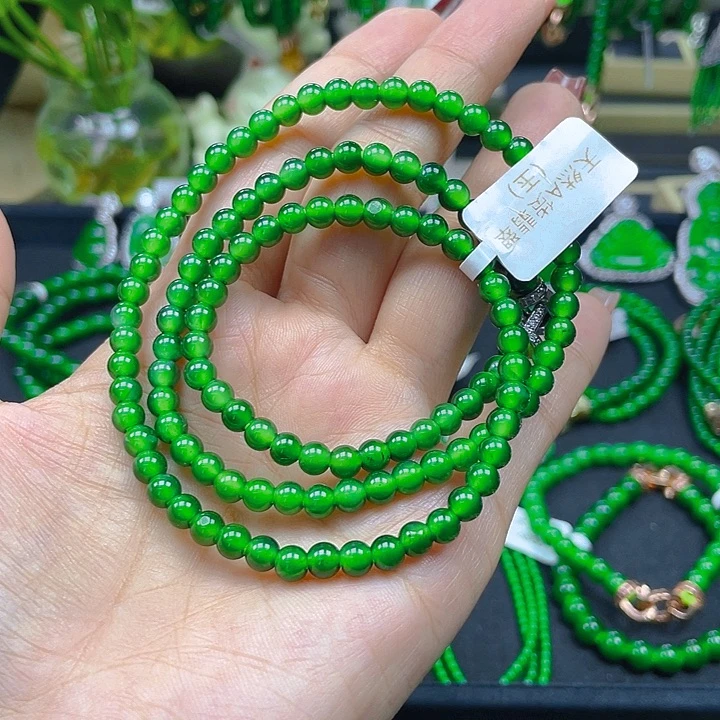 翡翠未镶嵌颈饰翡翠阳绿项链5
