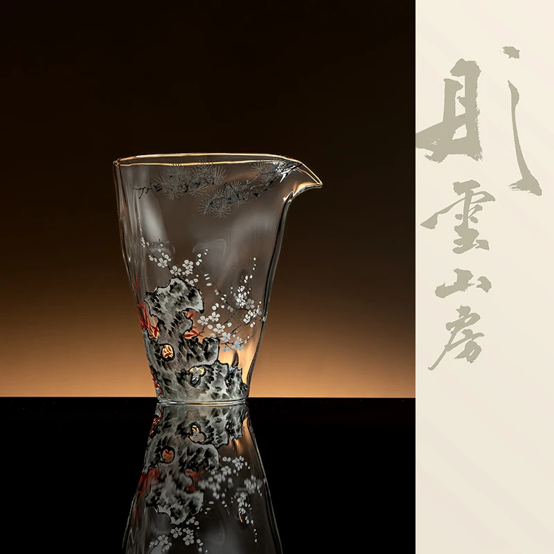 彤云山房玻璃手绘珐琅松竹梅折纸公道杯景德镇手工手绘茶具