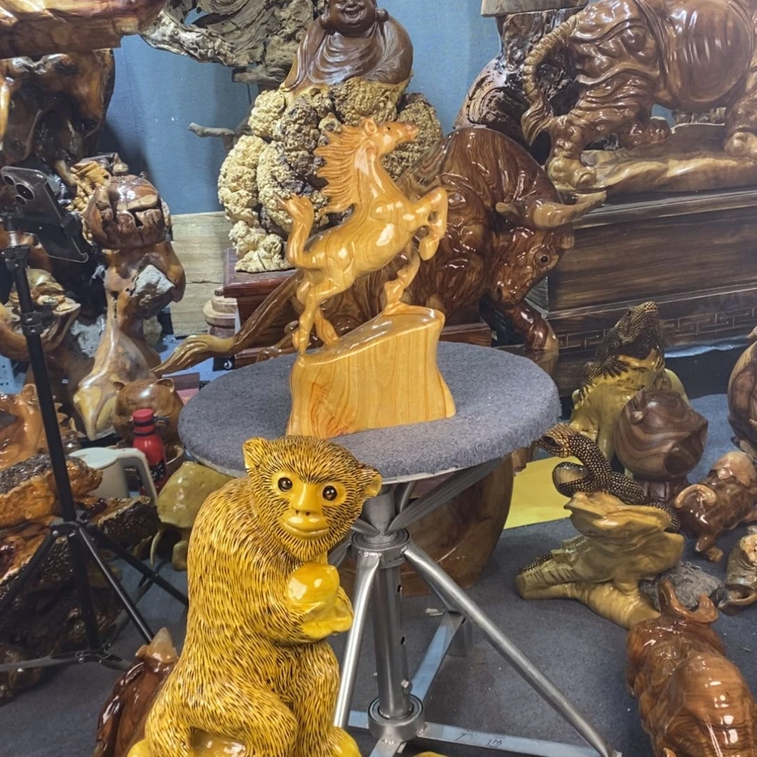 山***人木木雕摆件香樟木切矮不退不换