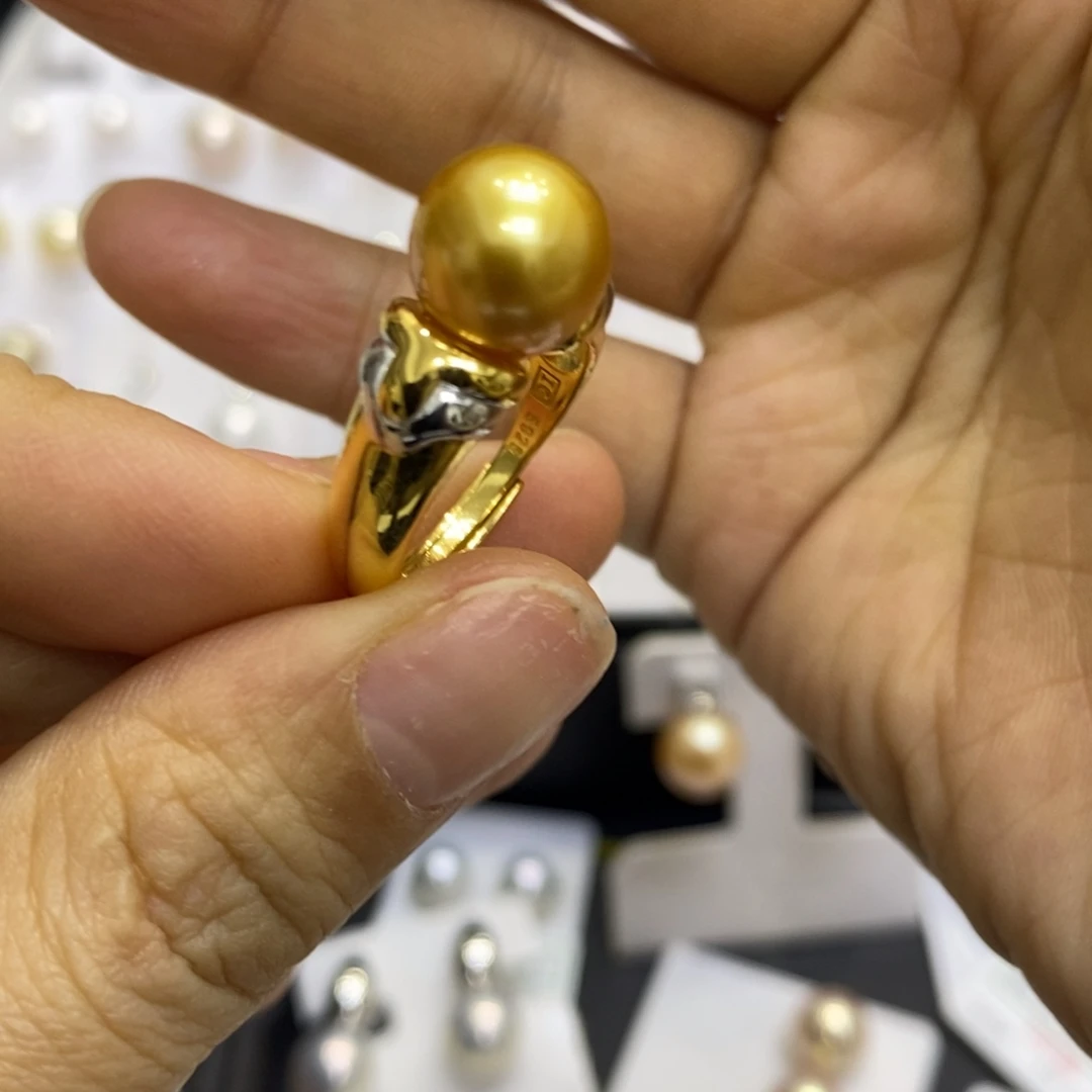 戒指银S925镀金镶嵌海水珍珠