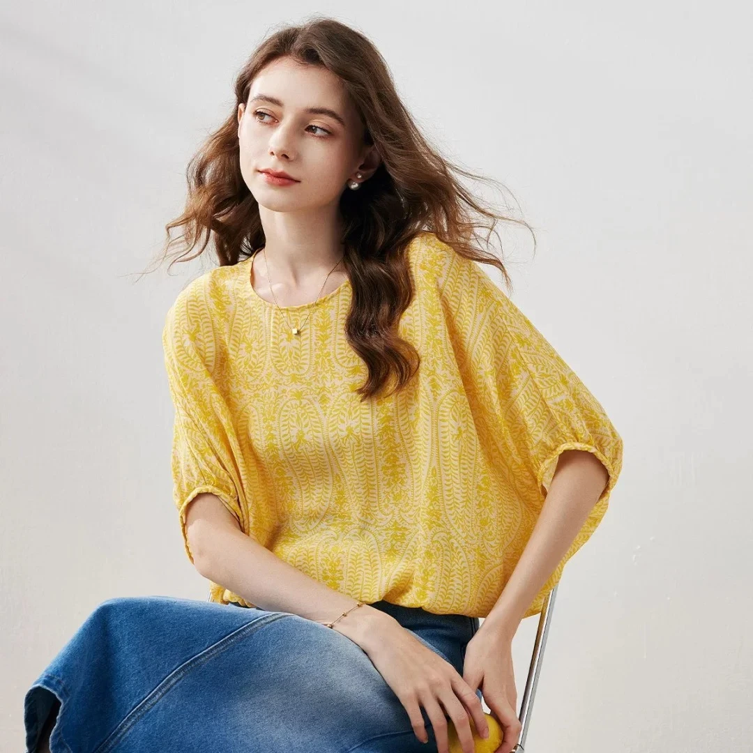 COMOBOCA/科蒙·博卡桑蚕丝衬衫女春夏度假风印花上衣KXTGCS8047